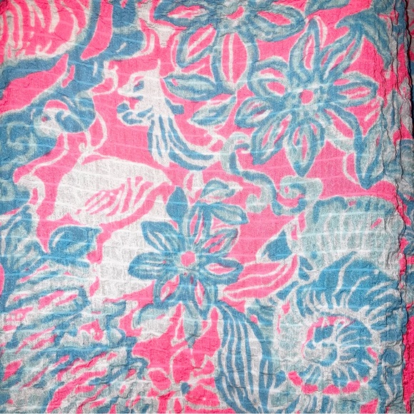 Lilly Pulitzer Coral Pink Blue Sun Ray Ruffled Peplum Tank Top Shirt Cami XL NWT - Picture 10 of 11